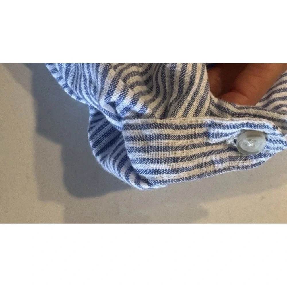Gymboree Striped Linen Button Down Shirt Kids Size 5T Blue White Coastal Preppy